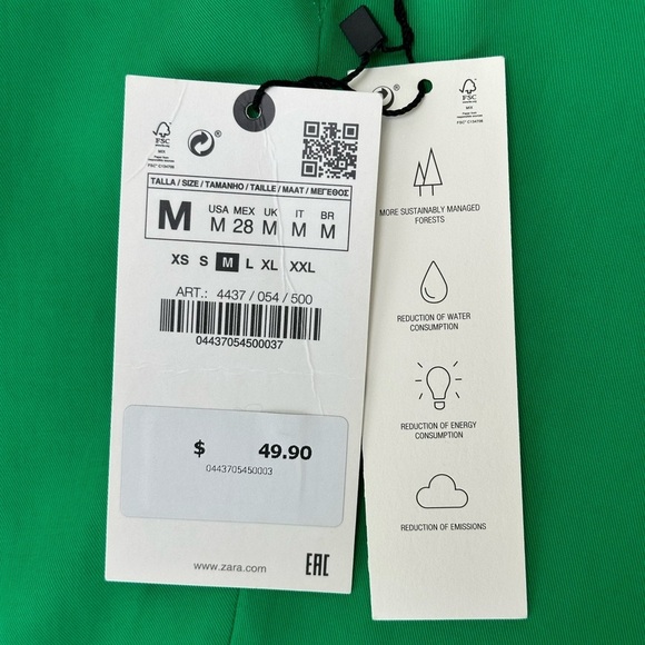 Zara Emerald Green V Neck Tie Sleeves Fluid Blouse Top Medium 4437 054 - Picture 13 of 16